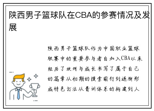 陕西男子篮球队在CBA的参赛情况及发展